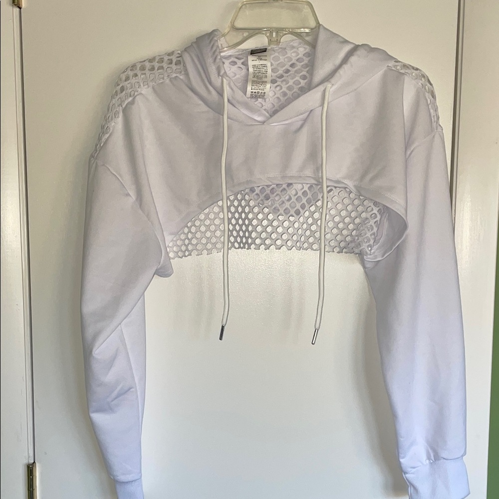SHEIN White Fishnet Ultra-Cropped Hoodie